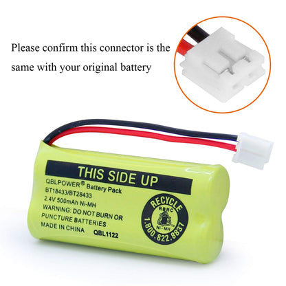 QBLPOWER BT18433/BT28433 2.4V 500mAh Ni-MH Battery Pack Rechargeable Compatible with BT184342 BT284342 BT-8300 BATT-6010 BT1011 BT1018 BT1022 BT1031 89-1326-00-00/89-1330-01-00/CPH-515D (Pack of 6)
