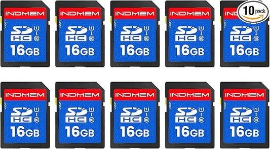 INDMEM SD Card 16GB, 10-Pack UHS-I Class 10 MLC Flash Memory Card, High-Speed Secure Digital Cards for Cameras, DSLR, Action Cams - Reliable Storage