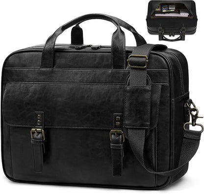 RAINSMORE Messenger Bag for Men 16 Inch Laptop Bag Vintage Leather Waterproof Laptop Briefcases Large Computer Satchel Bag