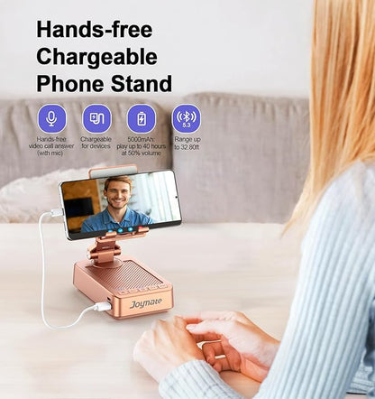 Gifts for Women Girls, Bluetooth Speaker Phone Stand with Charging Function 360° Rotable Adjustable Cell Phone Holder with HD Surround Sound for Desk Fits All Phones,Tablet (Rose Gold)