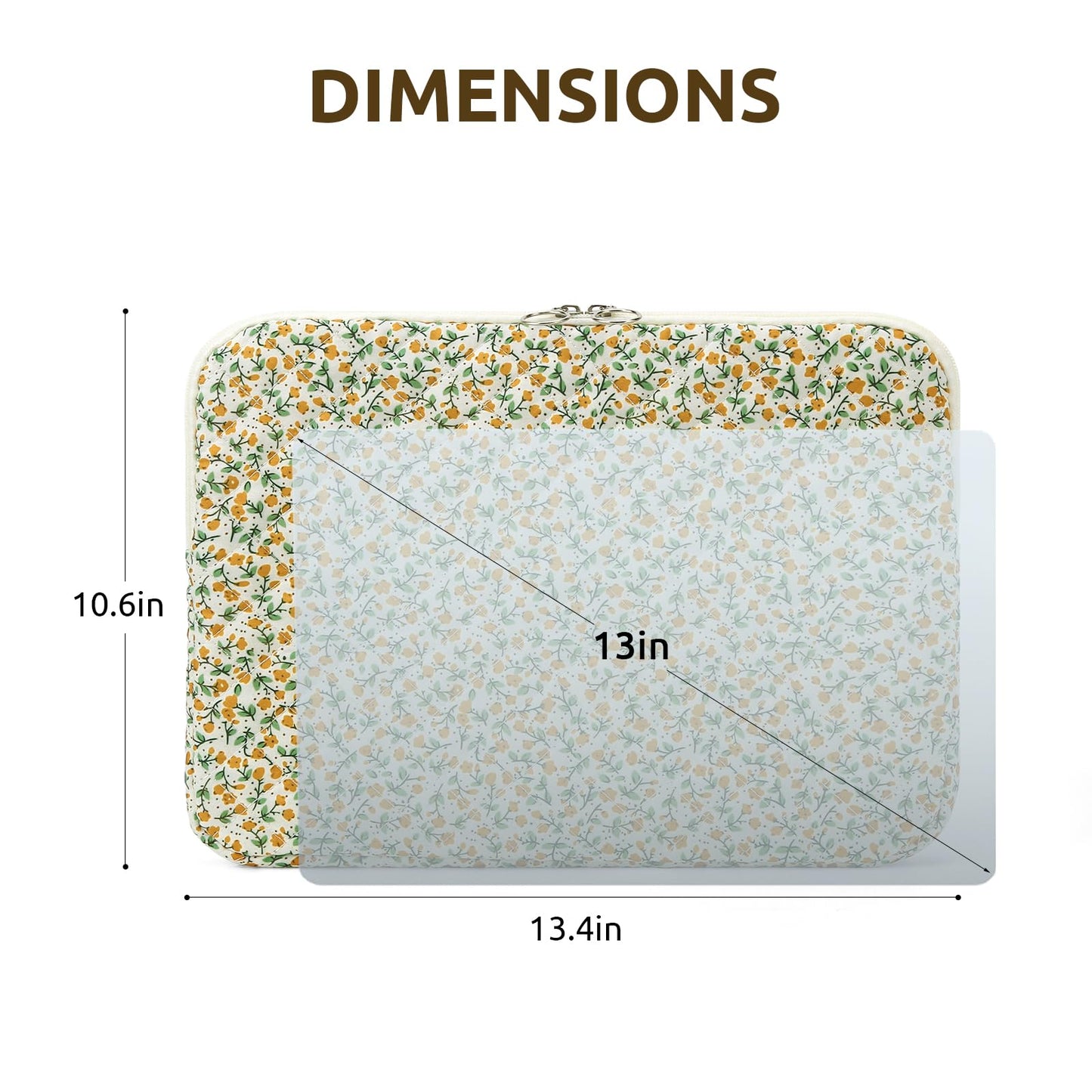 Puffy Laptop Sleeve 13-15.6 Inch Cute Quilted Laptop Protective Case Padded Floral Computer Sleeve for MacBook (B-Yellow, 13 Inch)