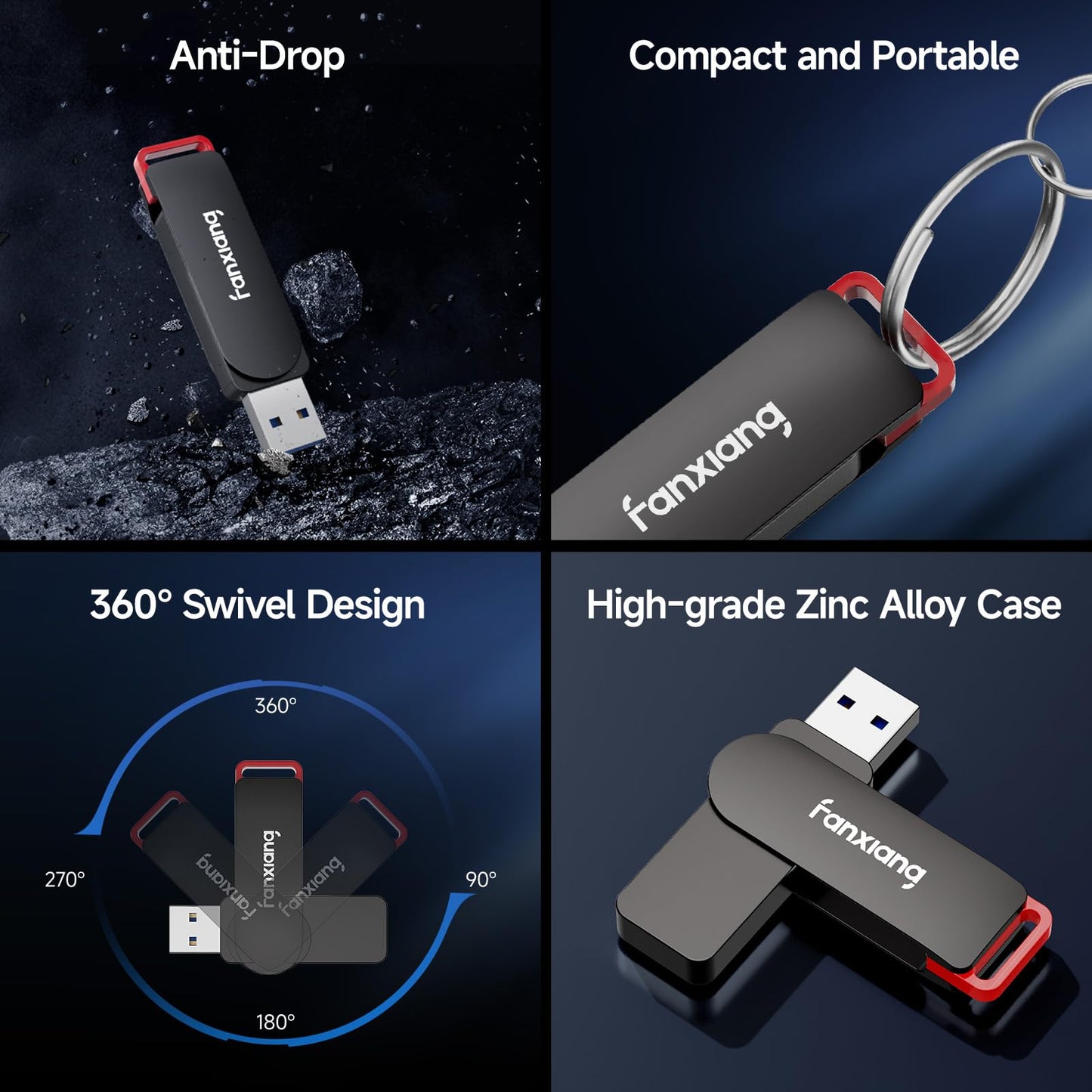 fanxiang 2 Pack 128GB USB Flash Drive, Metal Thumb Drives, USB 3.2 Up to 200MB/s Type A Memory Stick for Storage and Backup, F309