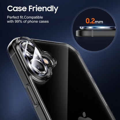 UniqueMe for 3 Pack iPhone 16 / iPhone 16 Plus/iPhone 17 Camera Lens Protector - [Drop Protection] [Case Friendly] 9H Tempered Glass Camera Cover Screen [Update New Version] - Silver