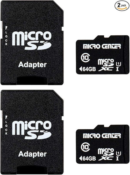 INLAND Micro Center 64GB Class 10 MicroSDXC Flash Memory Card with Adapter for Mobile Device Storage Phone, Tablet, Drone & Full HD Video Recording - 80MB/s UHS-I, C10, U1 (2 Pack)