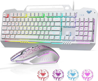 AULA Gaming Keyboard, T102 104 Keys Keyboard and Mouse Combo, USB Wired Computer Keyboards Mechanical Feel Full Size, RGB Backlit for PC/Laptop Gaming or Working/Office (White)