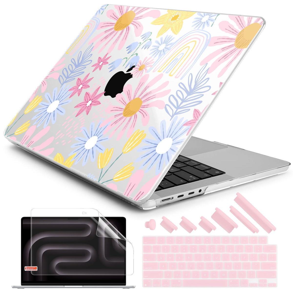 DONGKE Compatible with MacBook Pro 16 Inch Case (2026-2021 Release, M5 M4 M3 M2 M1 Pro/Max Chip), Plastic Hard Shell Cover with Keyboard Cover & Screen Protector for MacBook Pro 16", Garden Florals