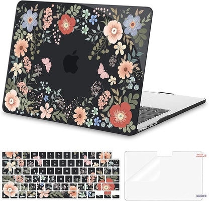 MOSISO Compatible with MacBook Air 13 inch Case 2025 2024 2023 2022 M4 A3240 M3 A3113 M2 A2681, Lush Floral Hard Shell&Keyboard Cover&Screen Protector for MacBook Air 13.6 inch Case, Black