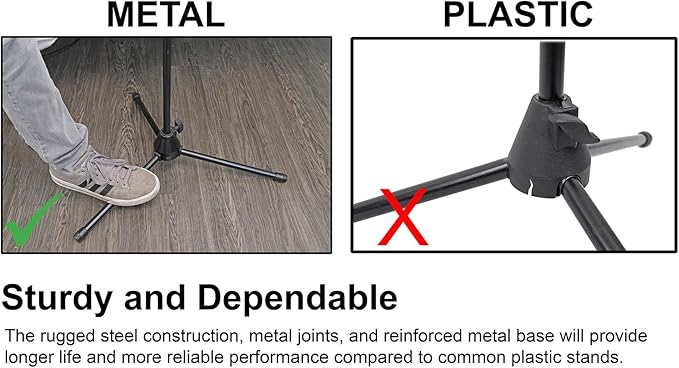 Rockville RVMIC3 V2 Portable Adjustable Tripod Boom Mic Stand for Singers & Musicians, Quick Release Clutch, Sturdy All-Metal, 25"-46.5" Telescopic Boom, Foldable, 6.7 lbs