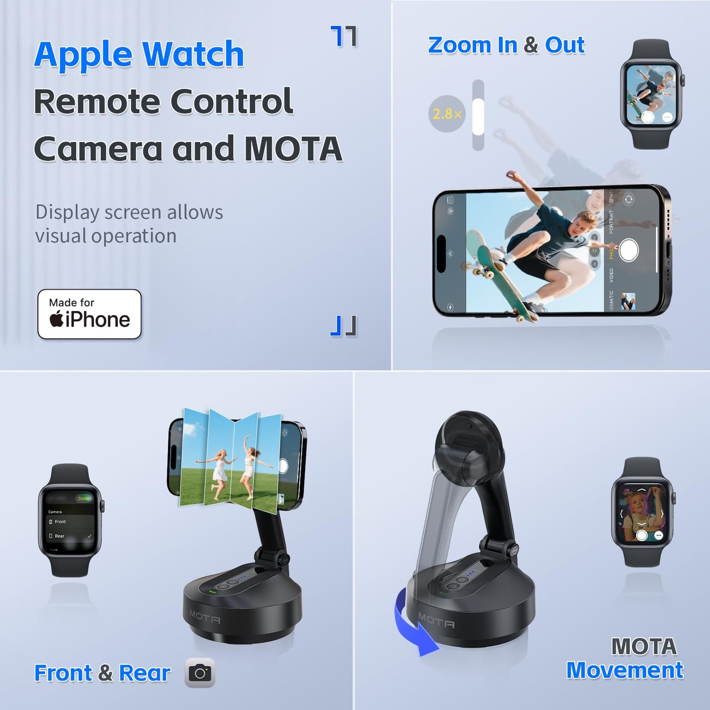 COMITOK Magnetic Auto Face Tracking Stand MOTA Tripod with Remote Controller for iPhone Follows Your Movement Hands-Free Video Recording with 360 Degree Holder for Conference, FaceTime, Fittness-Black