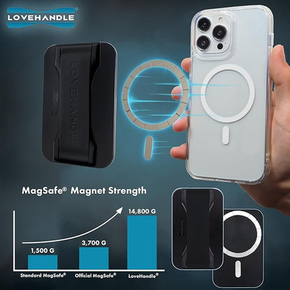 LoveHandle PRO MagSafe Compatible Magnetic Phone Grip w/Kickstand - Mount, Strap and Stand for Smartphone and Tablet - MagSafe Ring Included - Fits All Devices - Crystal Clear Glitter