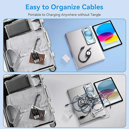 MINLU Multi Charging Cable, 3 in 1 Retractable Charging Cable [4A 1.2M] USB Charging Cord, Phone Charger Cables with IP/Type-C/Micro for iPhone/Galaxy/Pixel/Tablets