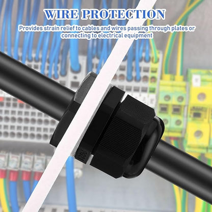 Duraaamo 100pcs Nylon Cable Gland Kit 3-25 mm Cable Gland Connectors NPT Waterproof Strain Relief Cord Connector Black Plastic Cord Grip Weatherproof Cable Pass Through PG7 PG9 PG13.5 PG21 PG29
