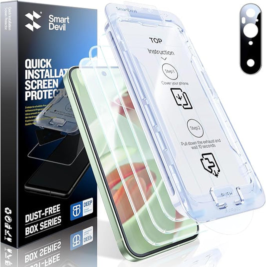SMARTDEVIL [3+1 Pack] Tempered Glass for Google Pixel 9 Screen Protector With Camera Lens Protector , FingerPrint Reader Compatible, Clear 9H Tempered Glass Film, Fast & Easy Installation, Bubble-Free