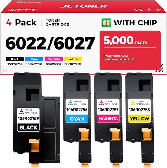 JCTONER 6022 6027 Toner Cartridge 4-Pack Replacement fo Color Printer Black Cyan Magenta Yellow