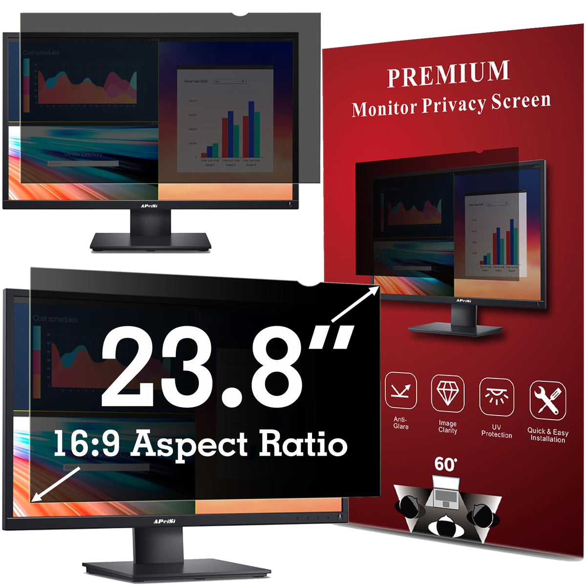 APeiSi 22 Inch Privacy Screen Filter for Widescreen 16:10 Monitor | Privacy Shield | Anti-Glare | Anti-Blue light Protector | Eye Protection | Computer Security Private Filter