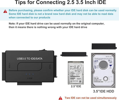 USB 3.0 to SATA IDE Hard Drive Reader, YINNCEEN External Hard Drive Ultra Recovery Converter Universal Hard Drive Adapter Kit for 2.5/3.5 HDD/SSD Hard Drive Disk, Include 12V/2A Power Adapter
