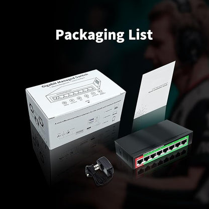 STEAMEMO 8-Port Gigabit Ethernet Switch | Smart Managed with VLAN & QoS | Plug & Play Desktop/Wall-Mount Network Hub w/ PoE in Design | Metal Housing & Web Managed(Includes Power Adapter)