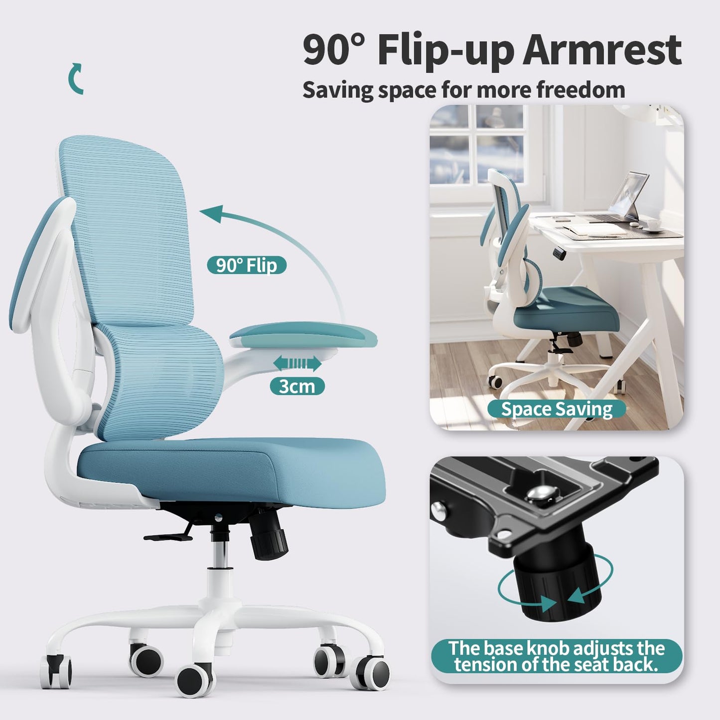 TRALT Office Chair - Ergonomic Desk Chair with Adjustable Lumbar Support, Mesh Computer Chair, Executive Chair for Home Office Comfortable Lumbar Support (1, Sky Blue)