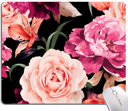 DUADELI Watercolor Rose Flower Mouse Pad, Floral Mouse Pad Custom Design, Square Waterproof Mouse Pad Non-Slip Rubber Base MousePads for Office Laptop, 9.5x7.9x0.12 Inch