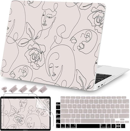 Teryeefi for MacBook Air 13 inch Case 2021 2020 2019 2018 A2337 M1 A2179 A1932, Plastic Hard Shell Case & Keyboard Cover & Screen Protector for Mac Air 13.3 Retina with Touch ID, Abstract Face