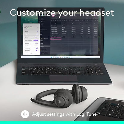 Logitech Zone 301 Wireless Bluetooth Headset with Noise-Canceling Microphone, Compatible with Windows, Mac, Chrome, Linux, iOS, iPadOS, Android – Graphite