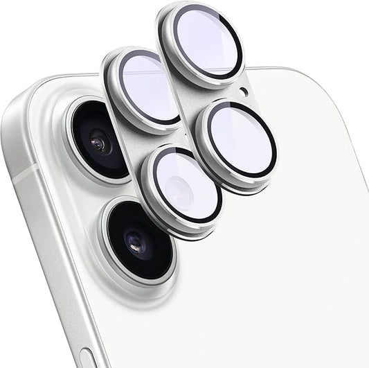 SHANG PIN JIA 2 Pack Camera Lens Protector for iPhone 16/16 Plus,[Not Easy to Breakn ] AR Tempered Glass Strong Adsorption Metal Camera Cover Screen-Silvery