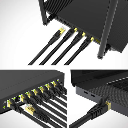 CAT 8 Ethernet Cable Shielded SFTP Internet Network Patch Cord, Heavy Duty High Speed LAN Cables w Gold Plated RJ45 Connector Professional for Router, Modem, Gaming, Xbox (6 Feet, 5 Pack Black)