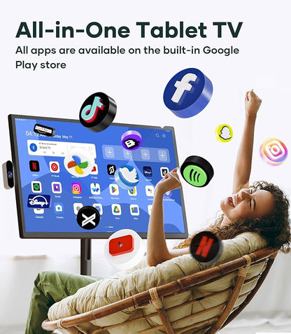 Cozyla Mate 32 Inch Mobile Portable TV Stand on Wheels Support Google Store Full Swivel Rotation Portable Touch Screen Monitor Built-in Battery Smart Rolling Tablet TV 4K Camera Remote Control Black