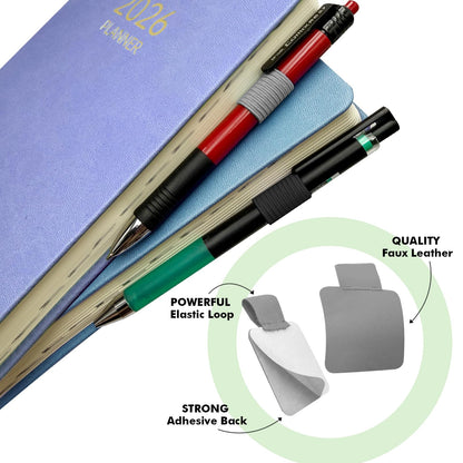 Pen Loop Holder for Notebook 12 Pack Self-Adhesive Stick On Black And Grey