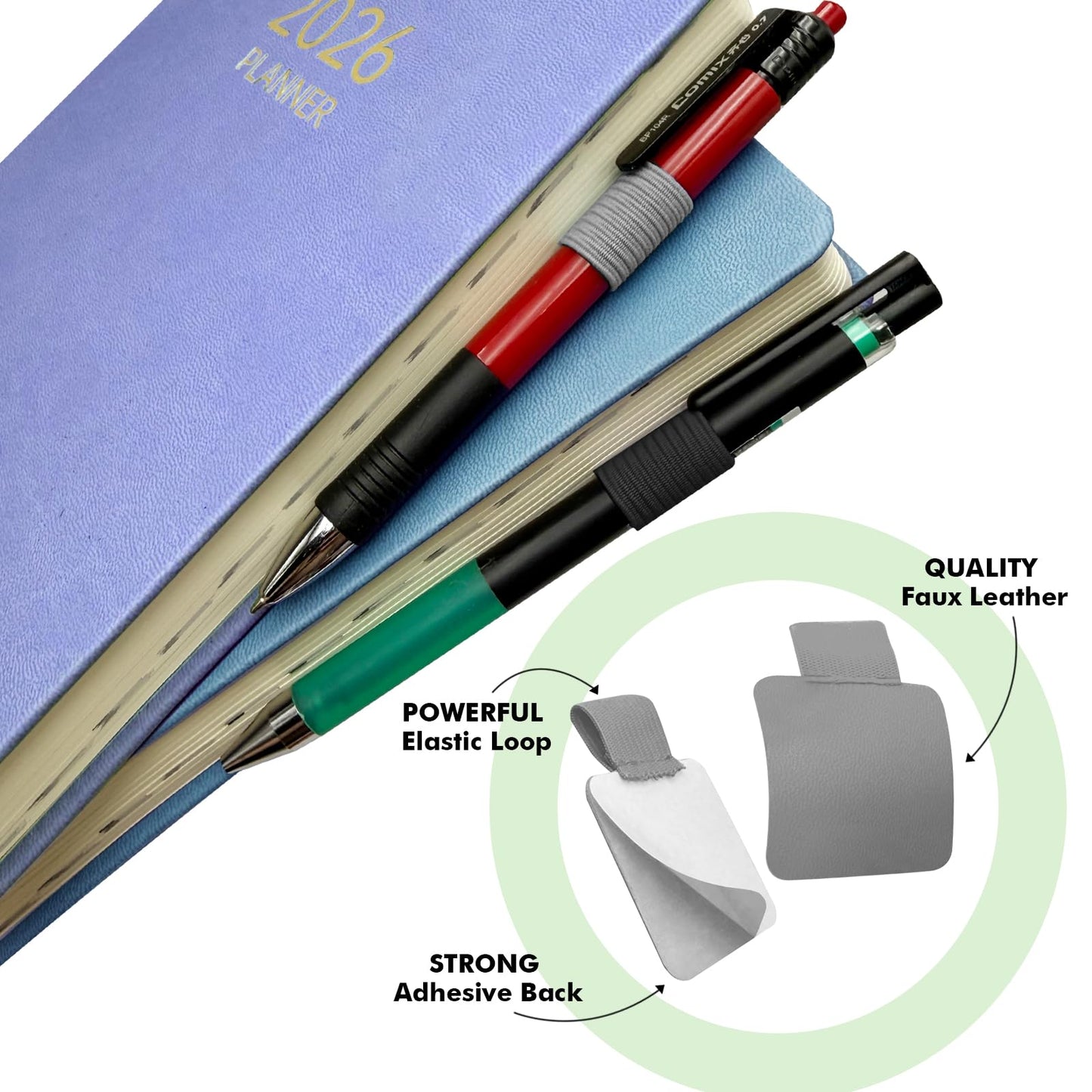 Pen Loop Holder for Notebook 12 Pack Self-Adhesive Stick On Black And Grey