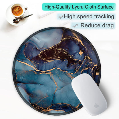 ITNRSIIET Round Mouse Pad with Stitched Edge Premium-Textured Waterproof Non-Slip Rubber Base Desktop Protection Mat Diameter 8.7 inches, Blue and Black Marble
