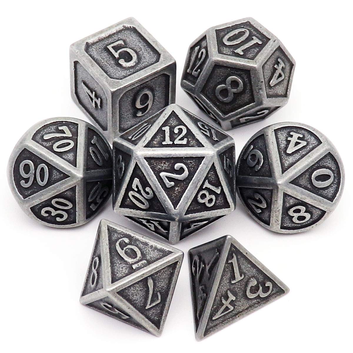 Haxtec Metal DND Dice Set, 7 Pcs Dragon Pattern Polyhedral Dice for RPG