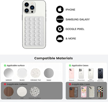 Silicone Double-Sided Suction Cup Phone Case Detachable Mount, Fidget Sticky Phone Grip Hands-Free Phone Accessories for Selfies & Videos, Trending TikTok items for iphone & Android(3.74"x2.2", White)