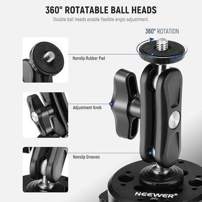 NEEWER 6" Suction Cup Camera Mount Compatible with GoPro, Metal Car Windshield Dash Ball Head Magic Arm with Action Cam Adapter Cleaning Cloth for DSLR Phone Holder, for POV Video Recording, CA013