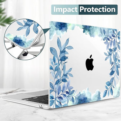 TWOLSKOO for MacBook Air 15 inch Case 2026 2025 2024 2023 Release M5 A3448 M4 A3241 M3 A3114 M2 A2941, Plastic Hard Shell & Screen Protector & Keyboard Cover & Trackpad Film, Blue Floral