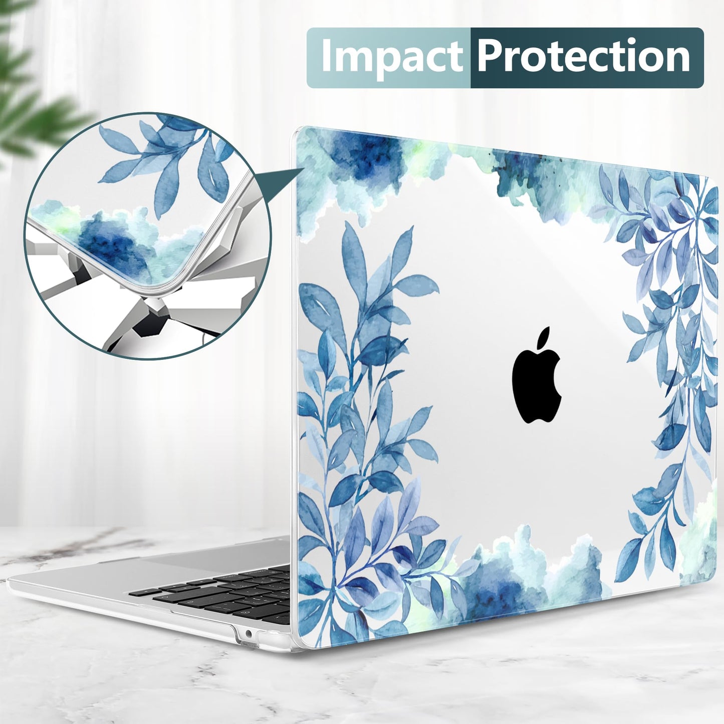 TWOLSKOO for MacBook Air 13 inch Case M5 2026 M4 2025 M3 M2 2024-2022 A3449 A3240 A3113 A2681, Plastic Hard Shell & Keyboard Cover & Screen Film for MacBook Air 13.6 inch Case, Blue Floral