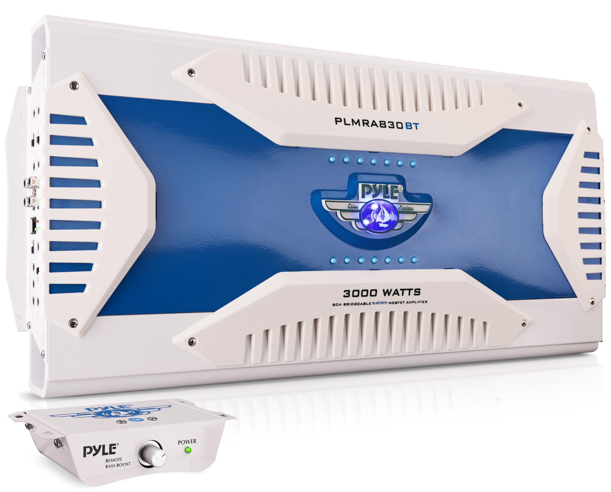 Pyle Hydra Marine Amplifier - Upgraded Elite Series 3000 Watt 8 Channel Bridgeable Amp Tri-Mode Configurable, Waterproof, MOSFET Power Supply, GAIN Level Controls and RCA Stereo Input - PLMRA830BT