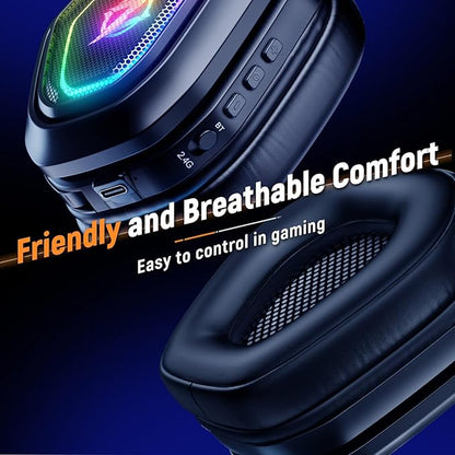 2.4GHz Wireless Gaming Headset with Microphone, 2.4G USB & Type C Transmitter - 30h Battery Life - RGB Lighting Gaming Headphones for PS5, PS4, PC, Phone