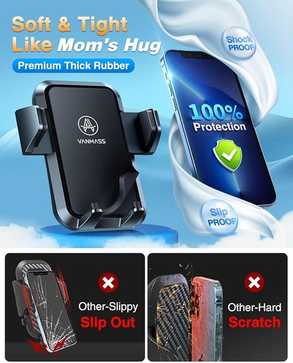 [True Anti-Vibration] Car Phone Holder VANMASS【2025 Ultimate Military-Grade Upgraded】Suction Cell Mount Truck Stand Cradle for Dashboard Windshield Vent for iPhone 16 Pro Max 15 14 13 Samsung Android
