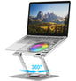 YTech Laptop Stand,with 360°Rotating Base,External Cooling Fan,Adjustable RGB Lighting,Ergonomic Foldable Notebook Computer Holder.Compatible with All 10-17" Laptops Tablets,Silver