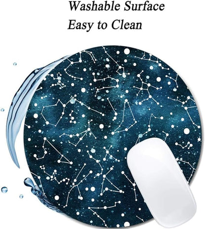 Cool Blue Galaxy Night Sky Pattern Mouse Pad Round Non-Slip Rubber Mousepad Laptop Office Computer Decor Cute Desk Accessories Customized Design Mouse Pad
