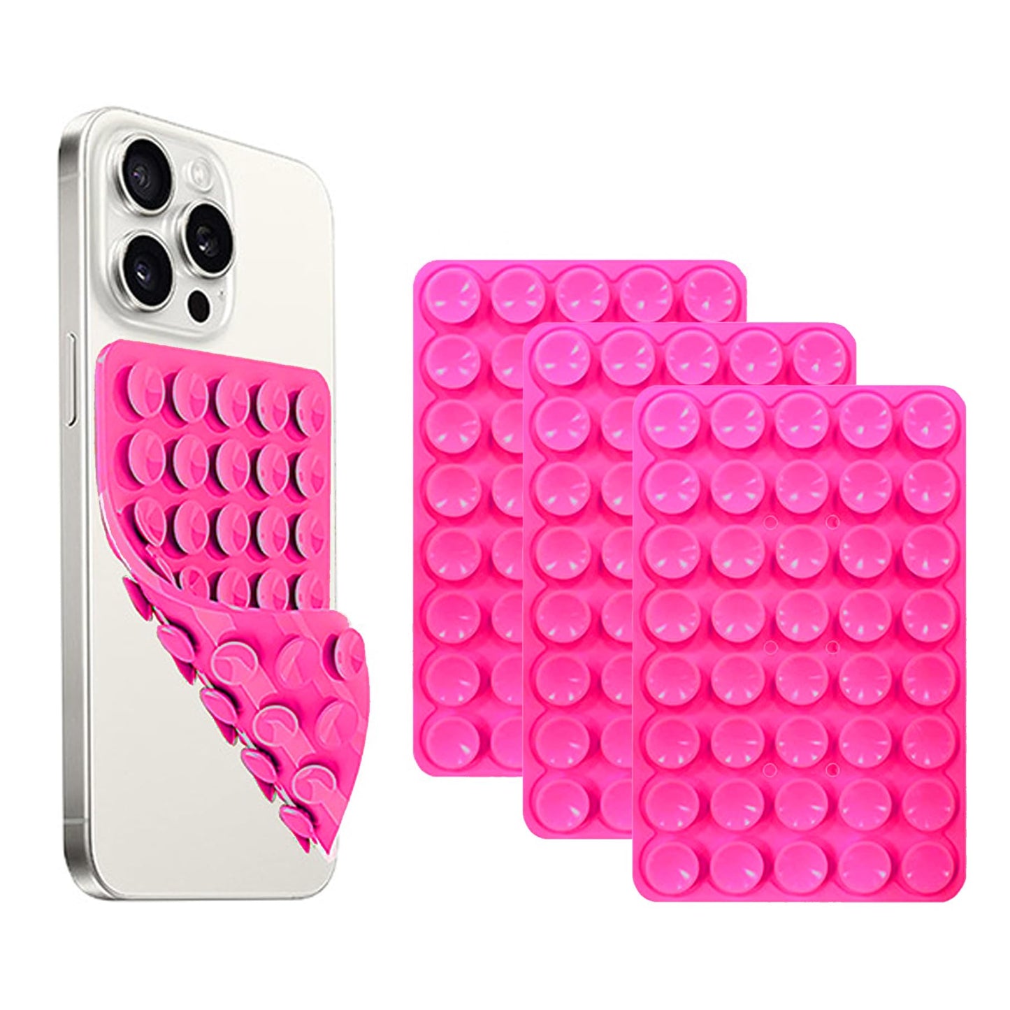 NTidea 2 Pack Double Sided Silicone Suction Cup Phone Case Mount, Hands-Free Silicon Phone Grip with Higher Suction Power for Selfies and Videos, Non Slip Phone Accessories, Rose Red