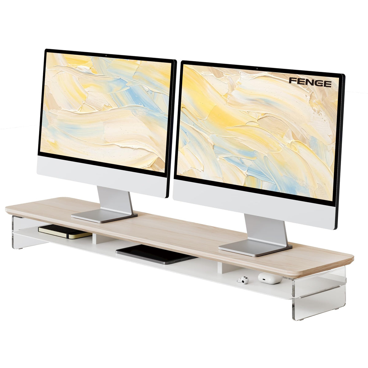 Fenge 42.5" Dual Monitor Stand with Clear Acrylic Legs, Black