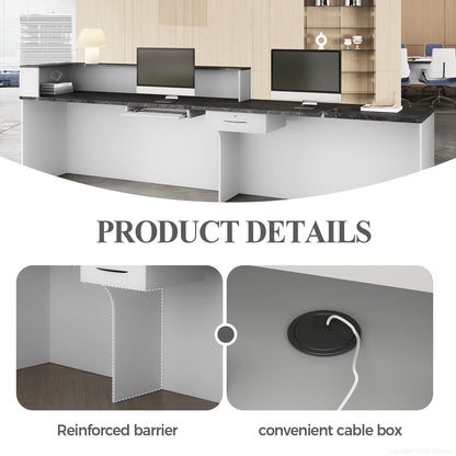 Nuipesn 71" Modern Reception Desk with Counter, Lockable Drawer, Keyboard Tray & Cable Grommet, Left Layout, White + Black