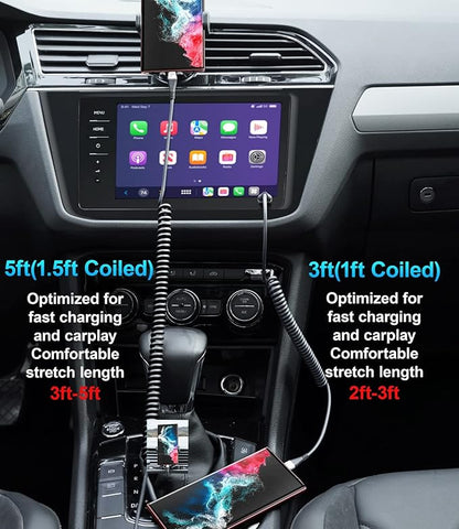 USB Type C Coiled Cable Fast Charging (3FT/5FT), 2Pack Android Auto Charging Cord for Car, Short USB A to USB C Charge Cable Compatible with iPhone 16/15/Pro Max/Samsung Galaxy S20 Note 10 and More