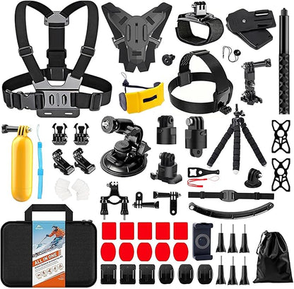 HONGDAK 70in1 Upgrade Action Camera Accessories Kit Compatible with GoPro Hero 13 12 11 10 9 8 7 6 5 4 3 3+ Max 11 mini Insta360 X5 X4 X3 X2 GO3 DJI Osmo Action 4 3 AKASO Sony Sports DV