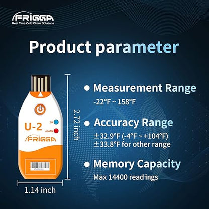 Frigga 5 Pack USB Temperature Data Logger Single Use Temperature Recorder 100 Days High Accuracy Thermometer Monitor 14400 Points with PDF CSV Report,U2