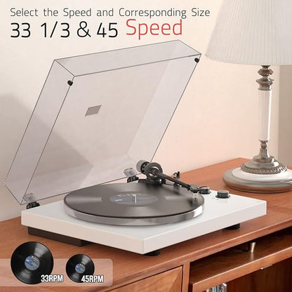 Record Player Turntables with Wireless Output Connectivity Vinyls Players Belt-Drive 33 45 RPM Speed Phono Line USB Digital to PC Recording MM Cartridge AT-3600L Classic New Sleek Piano White