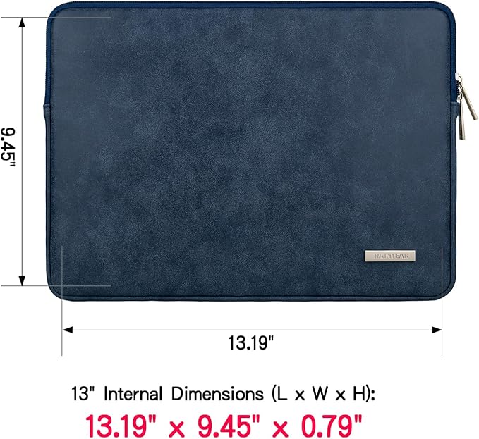 RAINYEAR 13 Inch Laptop Sleeve PU Suede Leather Case Protective Cover Water Resistant Bag Compatible with 13.3 Notebook Computer Chromebook,14" MacBook M1 M2 M3 M4,13.5 Surface Laptop(Deep Blue)