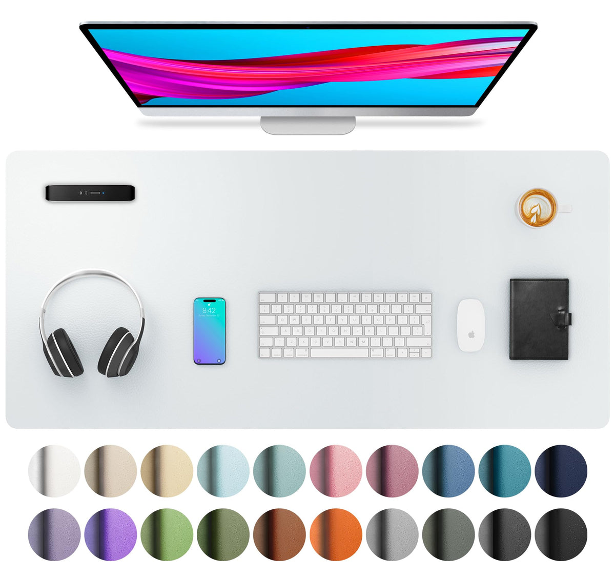 Aothia Leather Desk Pad Protector, Mouse Pad, Office Desk Mat, Non-Slip PU Leather Desk Blotter, Laptop Desk Pad, Waterproof Desk Writing Pad for Office and Home (Gray,36" x 17")